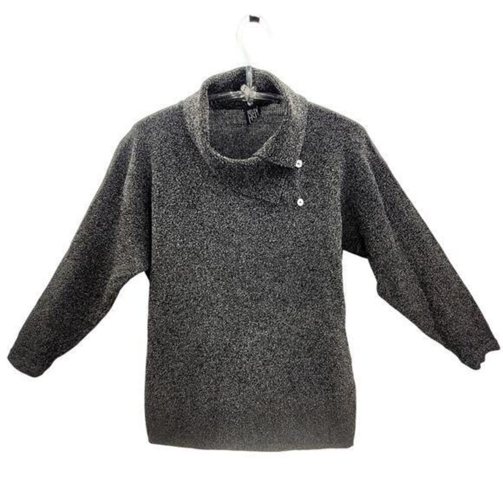 Helen HSU N.Y. Vintage Gray Speckled Knit Button Cowl Neck Lagenlook Sweater‎